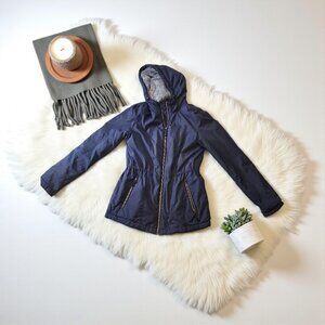 Free Country Navy Blue Fleece Lined Hooded Windbreaker Jacket Women’s Small